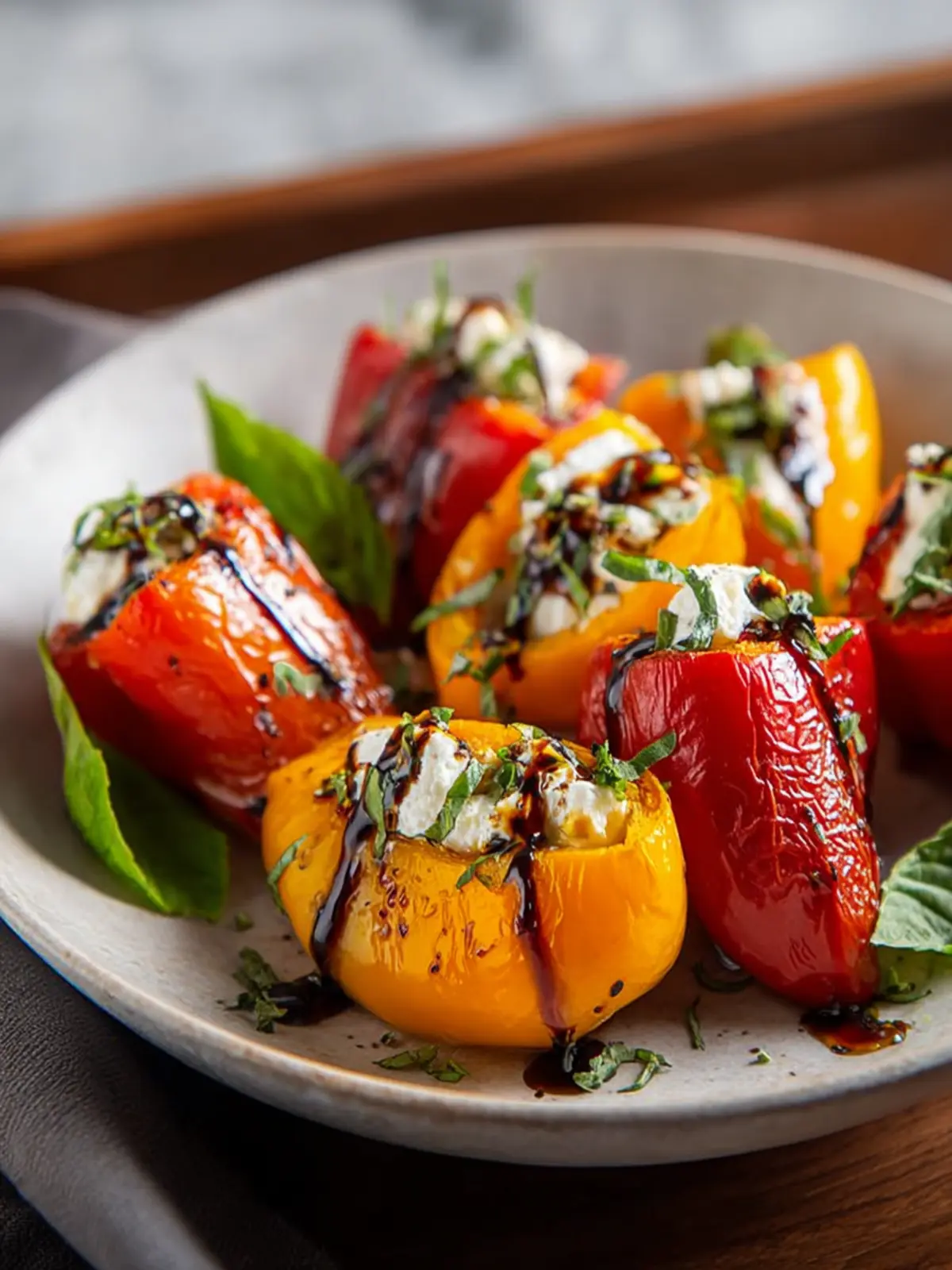 Roasted Mini Peppers Stuffed with Goat Cheese & Balsamic Glaze – A Warm, Elegant Appetizer That Steals the Show First Image