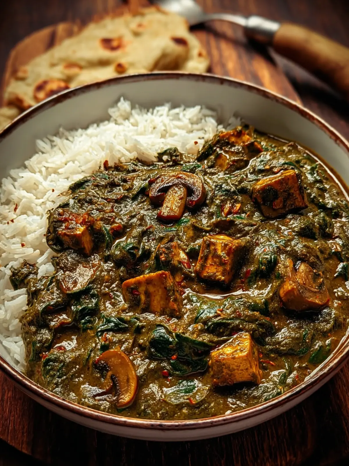 Flavorful Spinach and Mushroom Curry - Easy Indian Recipe First Image