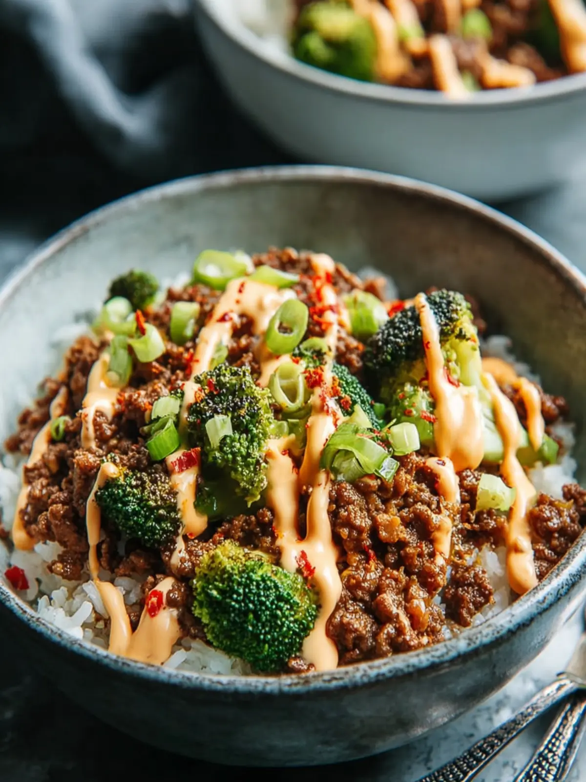 Easy Ground Beef & Broccoli Rice Bowls with Spicy Mayo Drizzle – A Weeknight Comfort Classic with Bold Flavor First Image