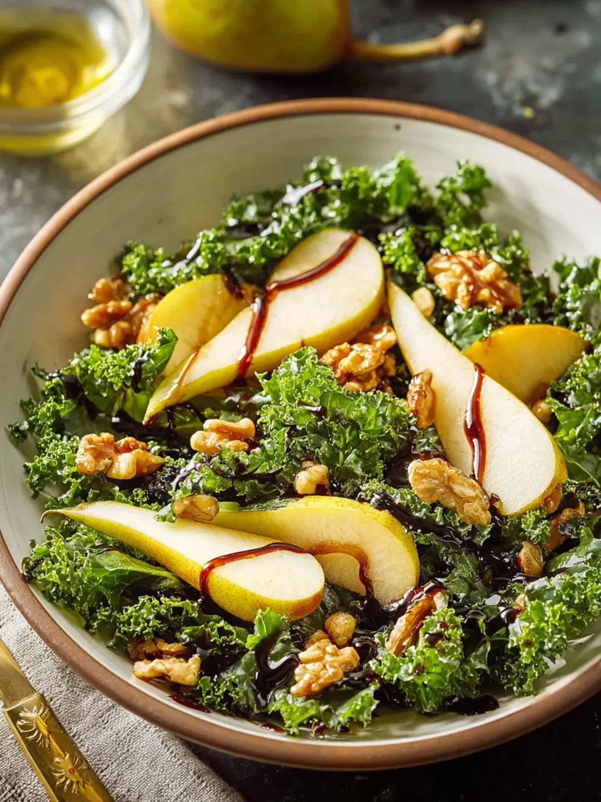 Delightful Pear Walnut Kale Salad with Balsamic Dressing First Image