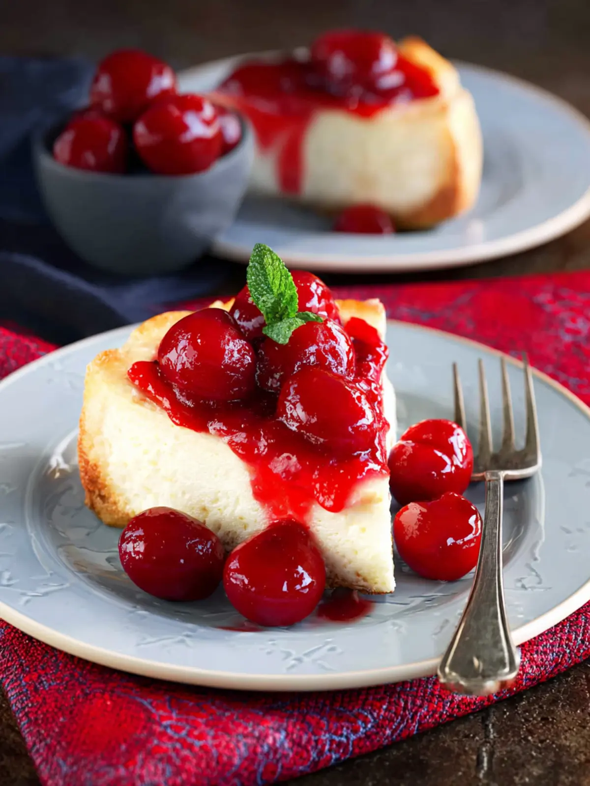 Low-Carb Cheesecake with Cherry Topping First Image
